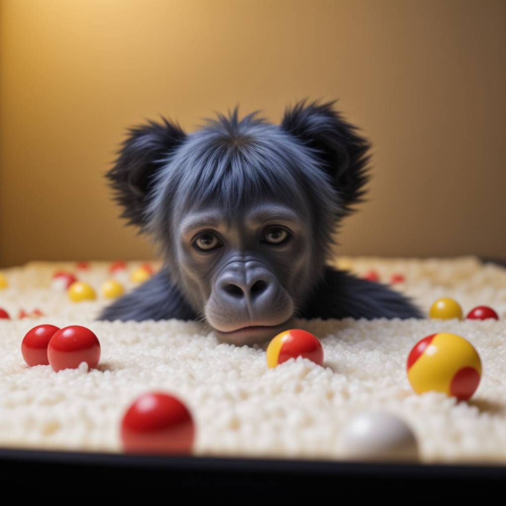 Gorilla game time playful fun technicolour dreamlike surreal ball pit