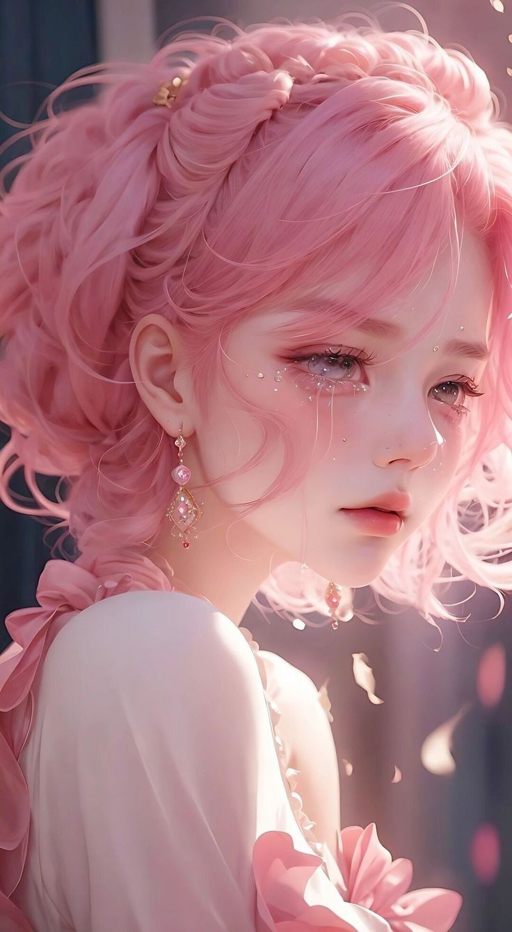 Pale pink long hair beautiful multi eyes white pink long fro