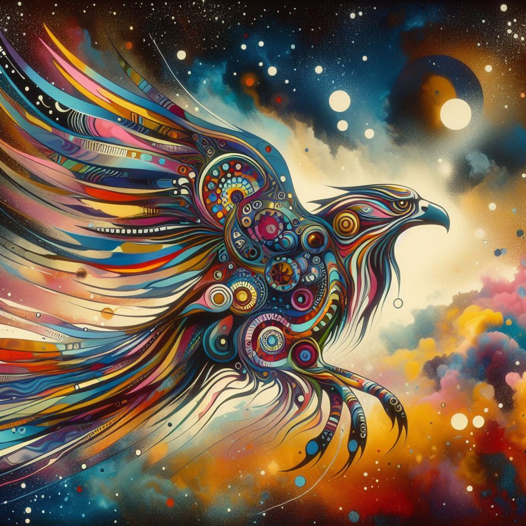 Black and Rainbow Wild Thunder Bird, abstract cubism Euclidean Georgy Kurasov Albert Gleizes