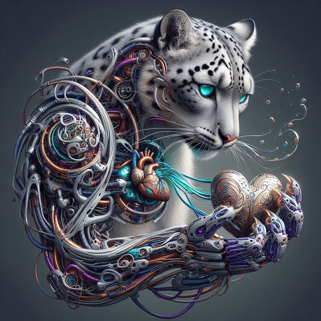 Snow leopard cyborg's heart of Gold 