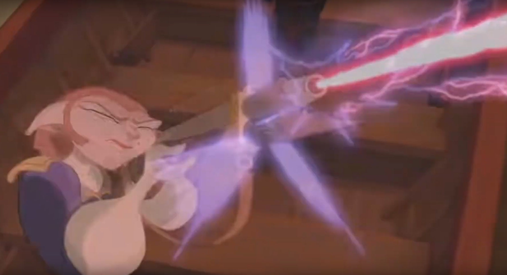 purple hair woman in white dress