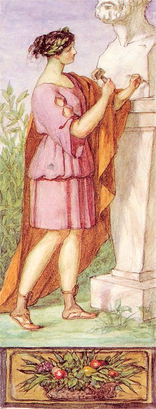 In the style of "allegory of sculpture" by Rodakowski 