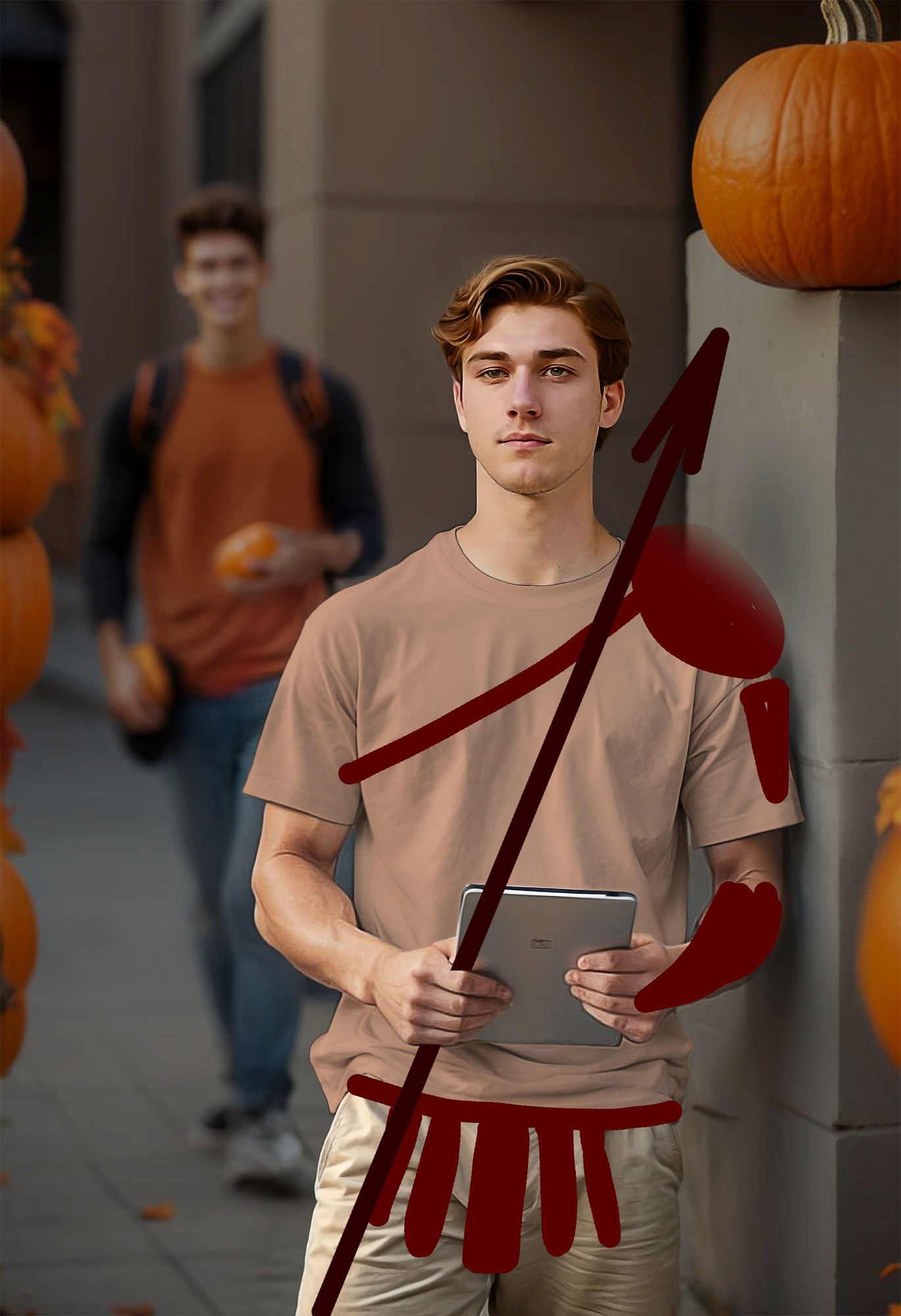 Alan, 22 year old university wrestling team captain. Dressed up for Halloween as Mars, the roman god of war with a pauldron, bracer, pteruge...