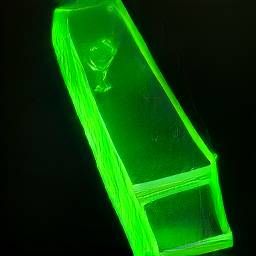 Uranium glass coffin and ultraviolet light on black velvet