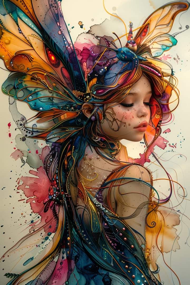 <lora:DreamweaverFlux:1.0> A beautiful soft smile on a soft porcelain face of a woman with deep set blue eyes and full pink lips. Her hair i...