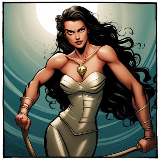 A female superhero known as Mystic Siren. She's a combination between a Fairy, a Vampire, and a Mermaid. She has to have BLONDE hair. Please...