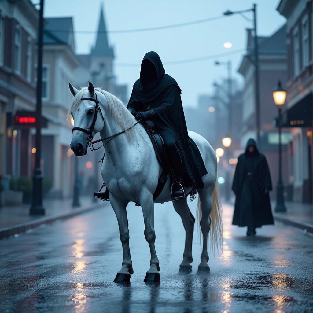 <lora:Morbid:1.0> Its the death ob a horse from the 4 horseman, standing ob a Battlefield like the mit ng of everything, the Sky ist dark an...