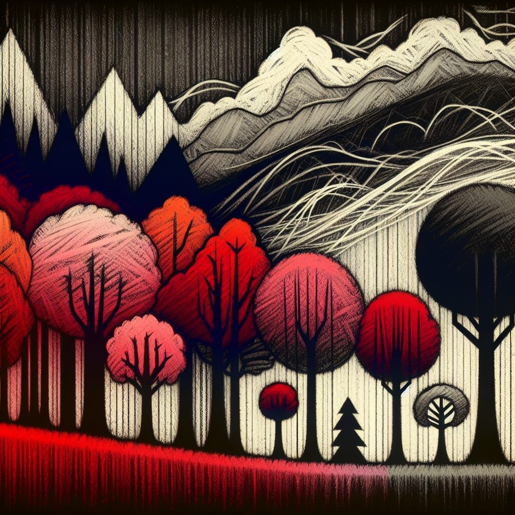  child's crayon colored pencil drawing, kid's crayon drawing of Autumn