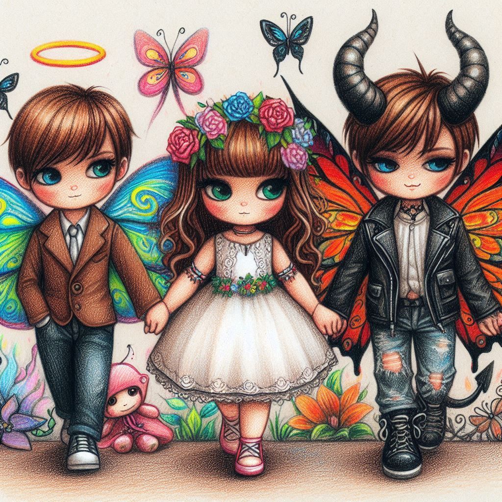  child's crayon colored pencil drawing, kid's crayon drawing of a trick or treat 