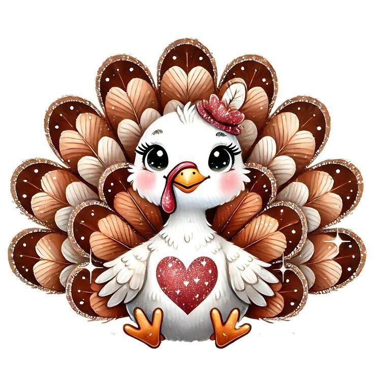 absolutely adorable cartoon baby turkey with a sweet, innocent expression, designed as a sticker. The turkey has large, sparkly black eyes w...
