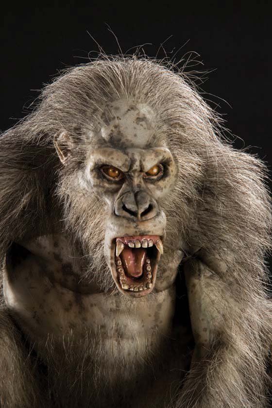 Evil grey furred gorilla in jungle ruins Cinematic film still, shot on v-raptor XL, film grain, vignette, color graded, post-processed, cine...