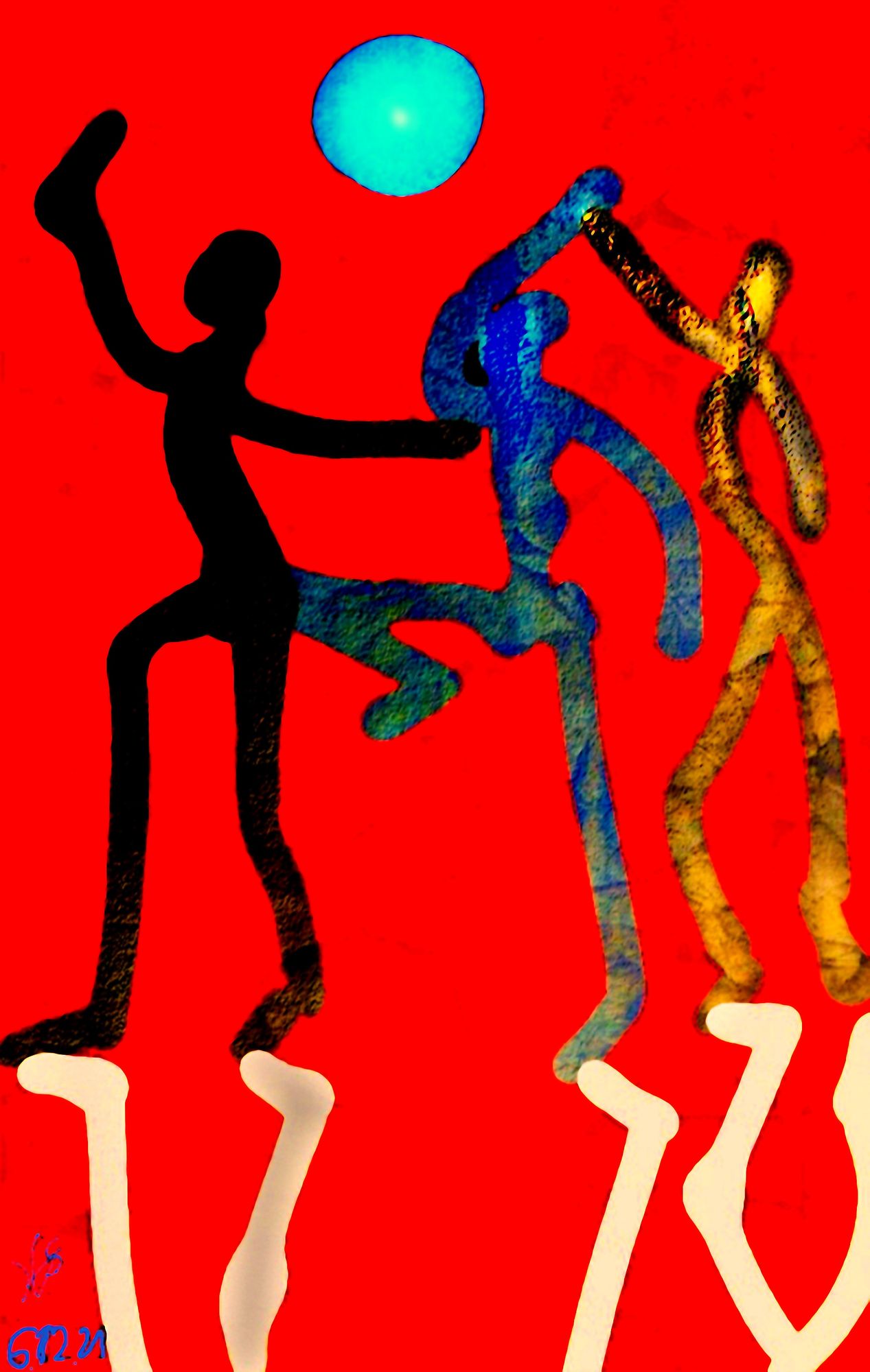 <lora:Flux Hyperreal:1.0> <lora:-Omnious-:1.0> Silhouetted figures appear in dynamic poses against a vivid red background, interacting with ...