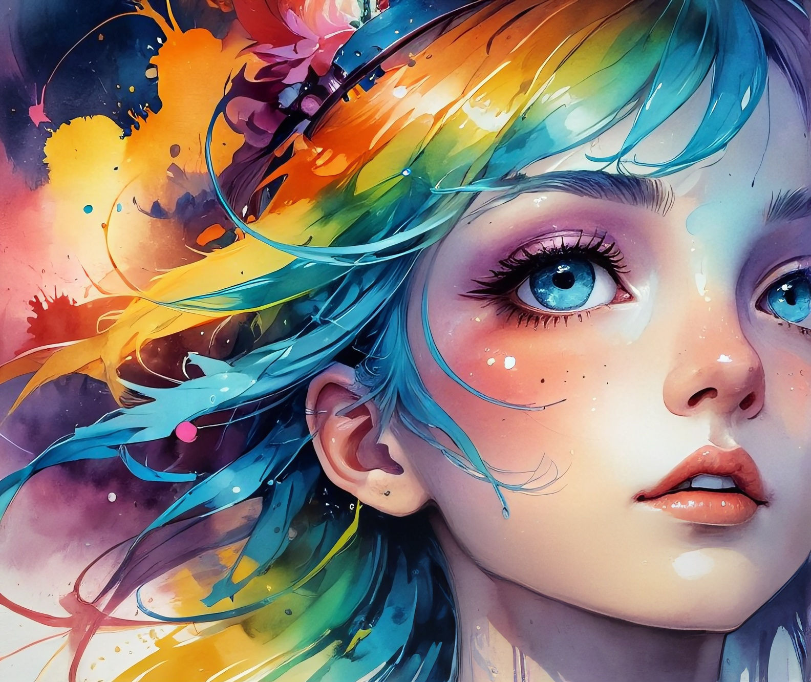 Pensive rainbow girl