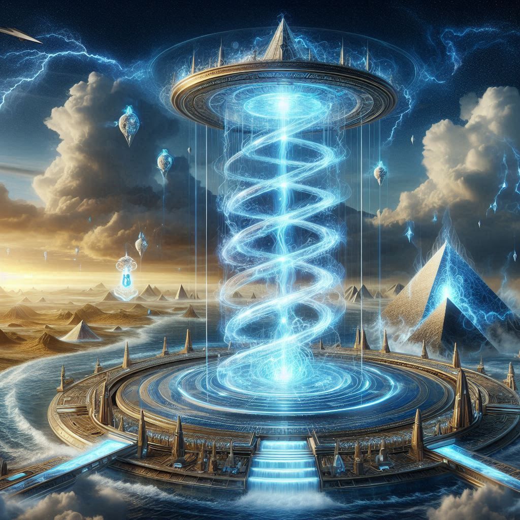 Teleportation device spirals of plasma energy blue light golden ratio flow + Atlantis and the Golden Age Emerald Pyramid Temple of Healing....