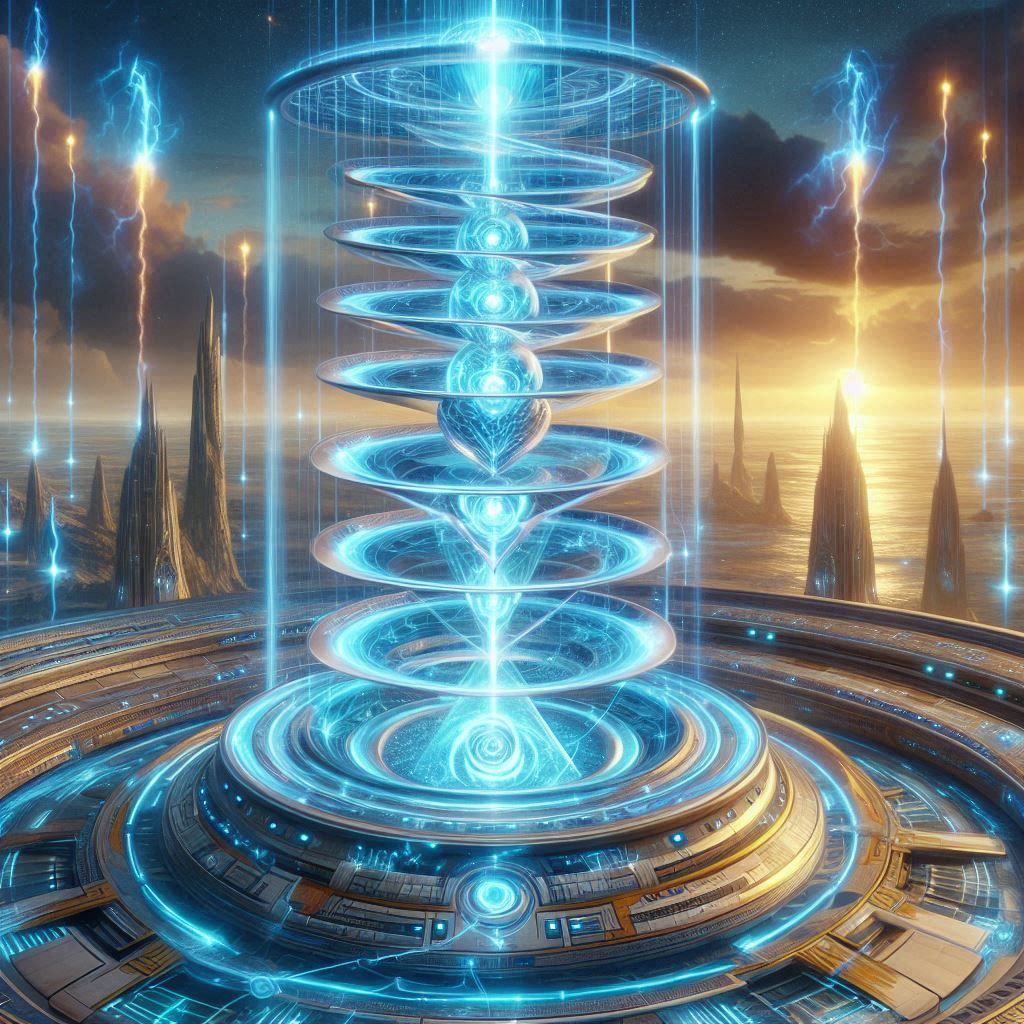 Teleportation device spirals of plasma energy blue light golden ratio flow + Atlantis and the Golden Age Emerald Pyramid Temple of Healing....