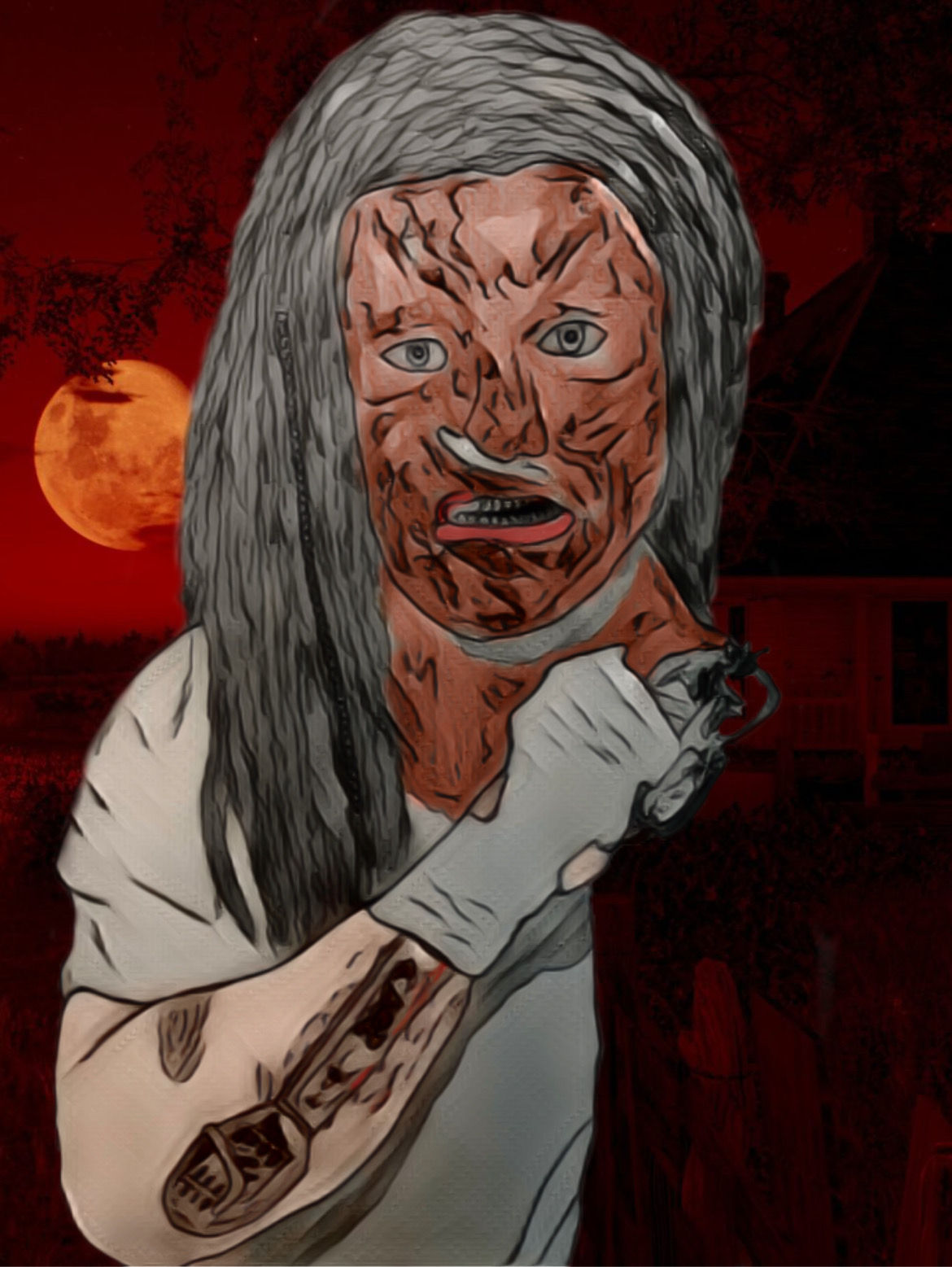 Cartoonize this art make it bold and strong and spooky nothing goofy or stupid looking 