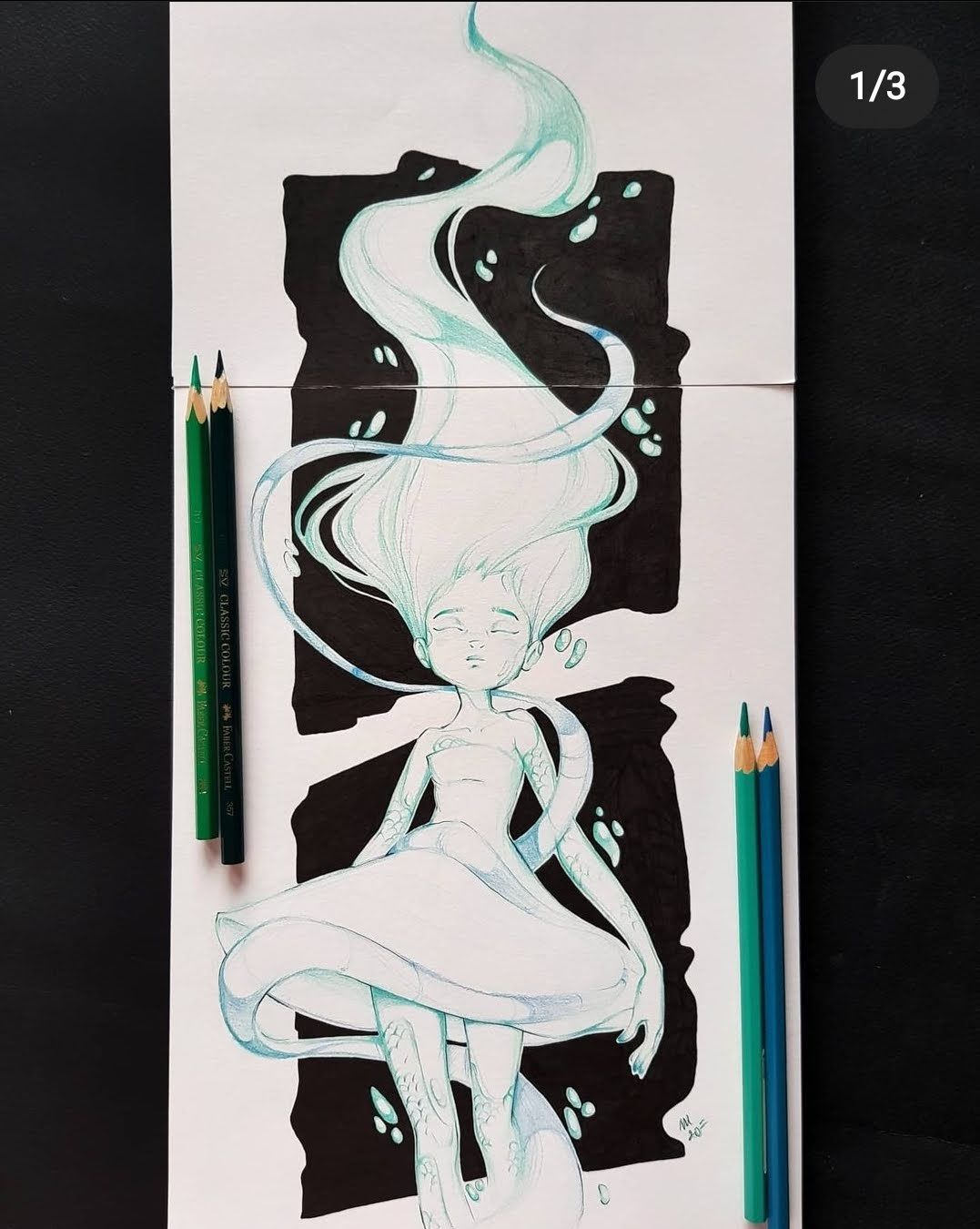 illustration of serene (ethereal woman:1.0) wearing an elegant (intricately detailed:1.4) pale rose colored satin dress floating in iridesce...