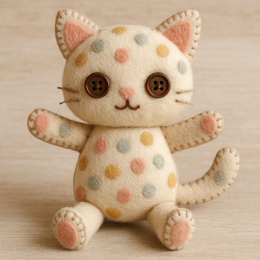 A hyperrealstic felt doll with cat features 