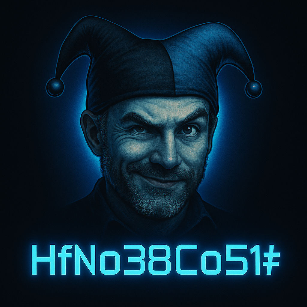 A semi-realistic digital illustration of a jester with a mischievous, mature face and salt-and-pepper beard. 
One eyebrow frowns while the o...