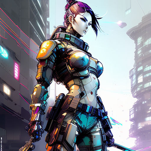 Inkpunk,  borderlands 3 concept art; attractive female future warrior, soldier; line art, urban camouflage, brown, tans with neon orange hi...