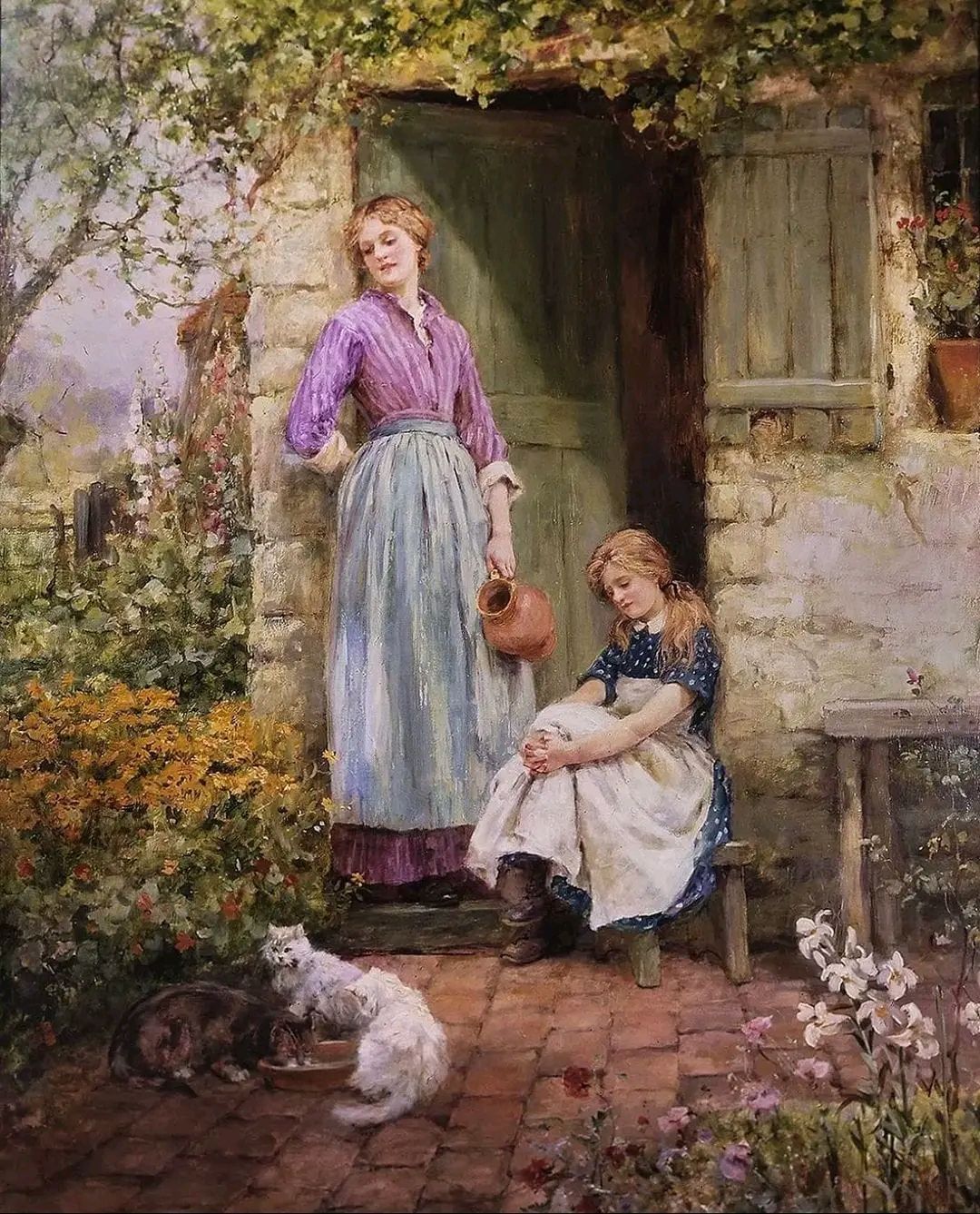 Feeding Time in the Garden By Henry John Yeend King (1855-1924).