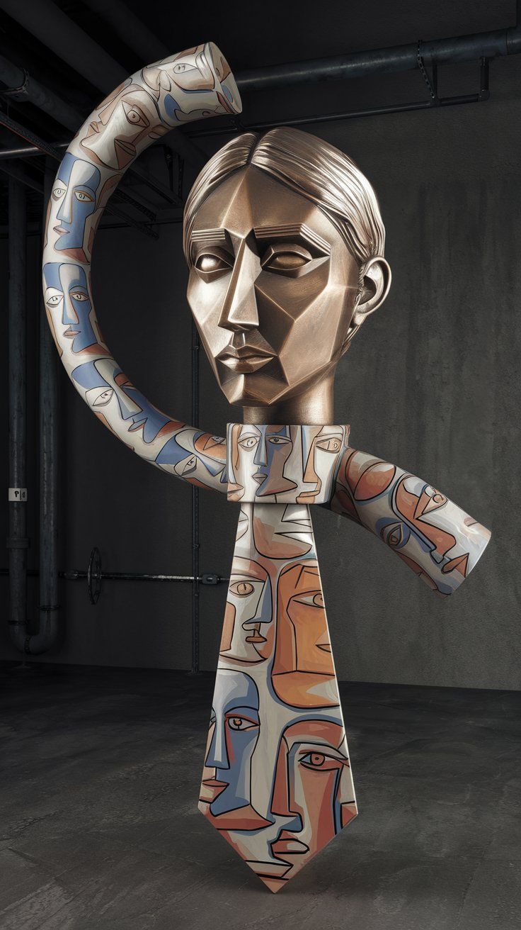 an abstract painting of a man with a red hat and a blue and yellow background, by Carlo Carrà, by Max Ernst, Max Ernst, Ismael Nery, by Rufi...