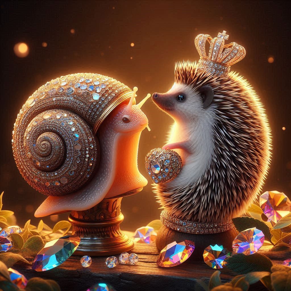 realistic cute image of a noble Animal decorated with opal,smaragd,rubin and colorful swarovski, hyperreal, close up, Warm colors, black bac...