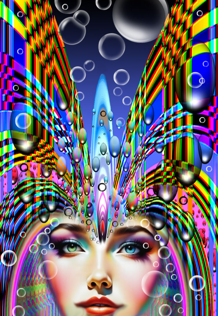 "Dream Wave Deep Rainbow Colored Goddess ,With Lots Of Gears steampunk, cyberpunk, Heavy  Lines Greg Rutkowski depth of field <lora:Art Nouv...