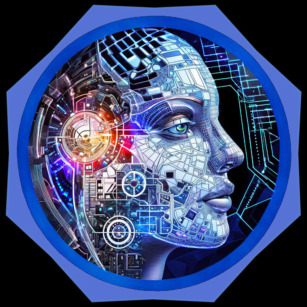 A Electronic Like Face, with((( Bigger Wide circuits ,and Bigger Wide Grid Lines))), Mechanical Designs , dynamic lighting , ink drawing, ge...