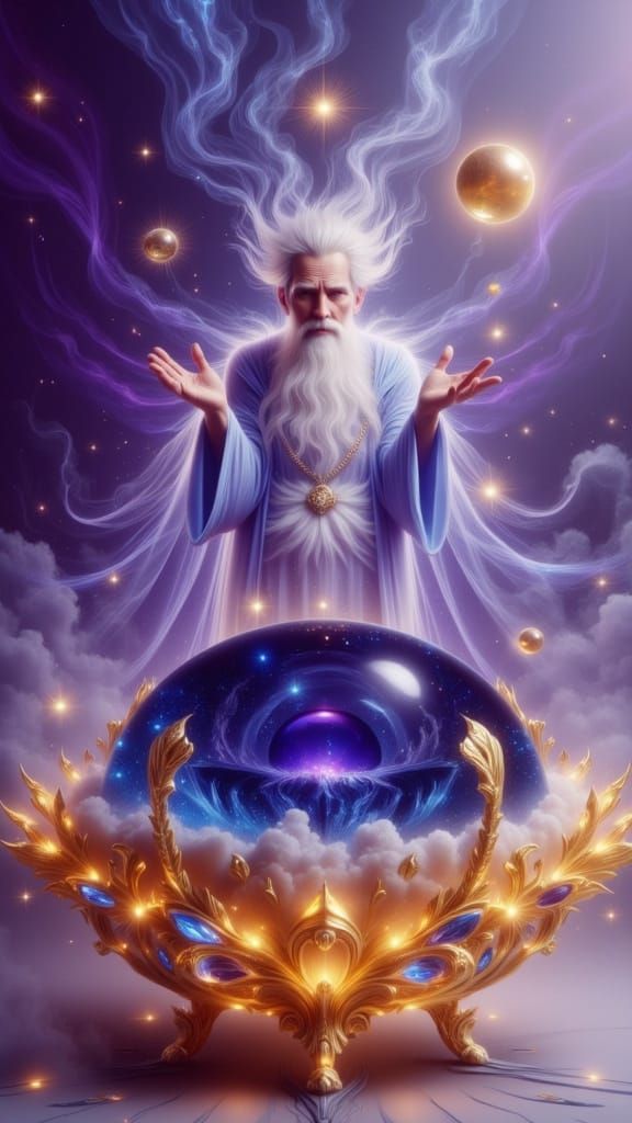 Concept: Merlin the Wizard with (((One Pointed  Wizard 's Hat))) <lora:SparkleFluxMagic:1.0> on head, in background Magic Dust stars coming ...