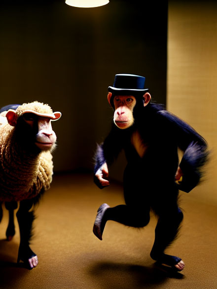 There are a steampunk distinguished chimpanzee-possum  and a sheep-hamster are vigorously dancing a polka Epic cinematic brilliant stunning ...