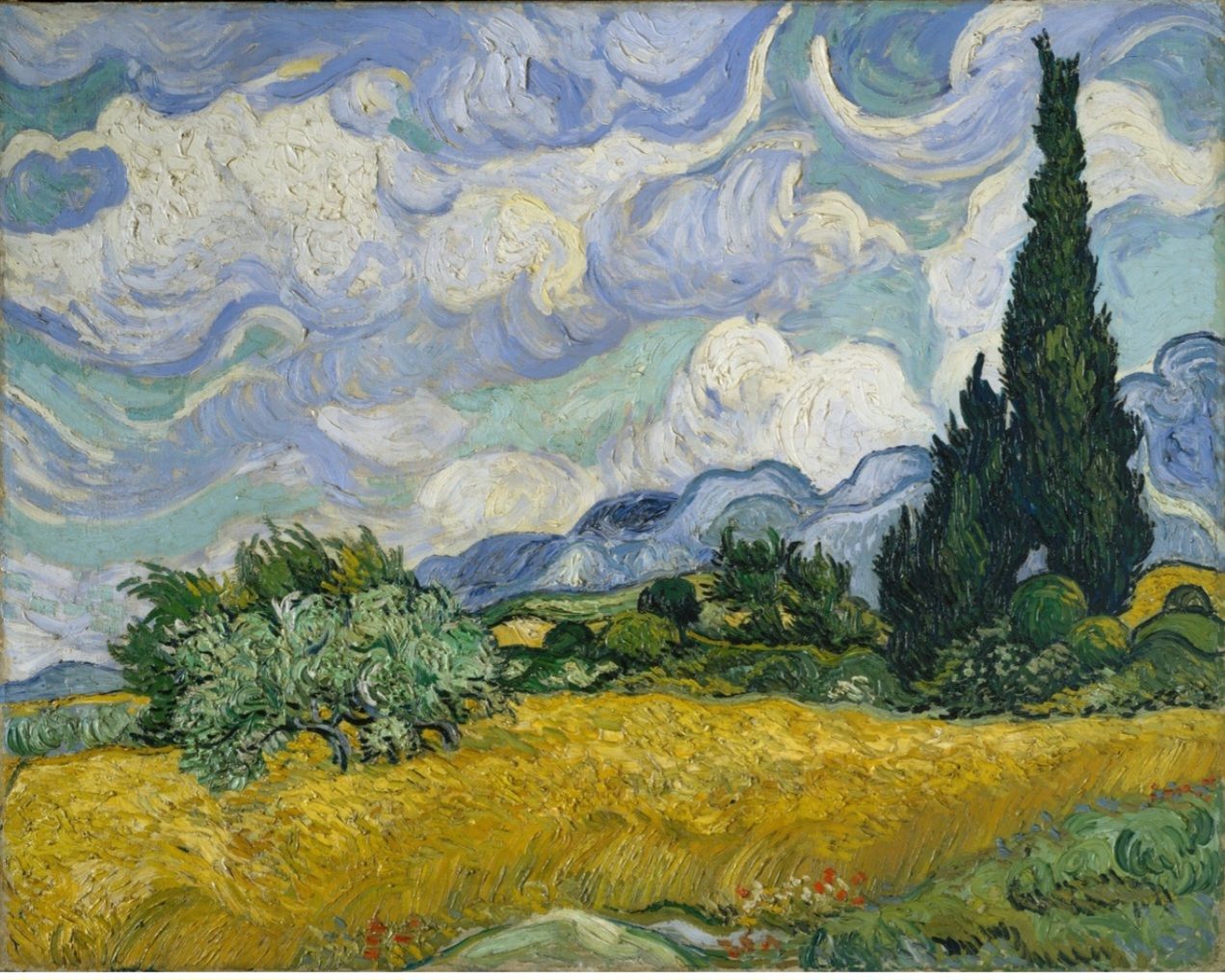  portrait of a wheat field with cypresses 