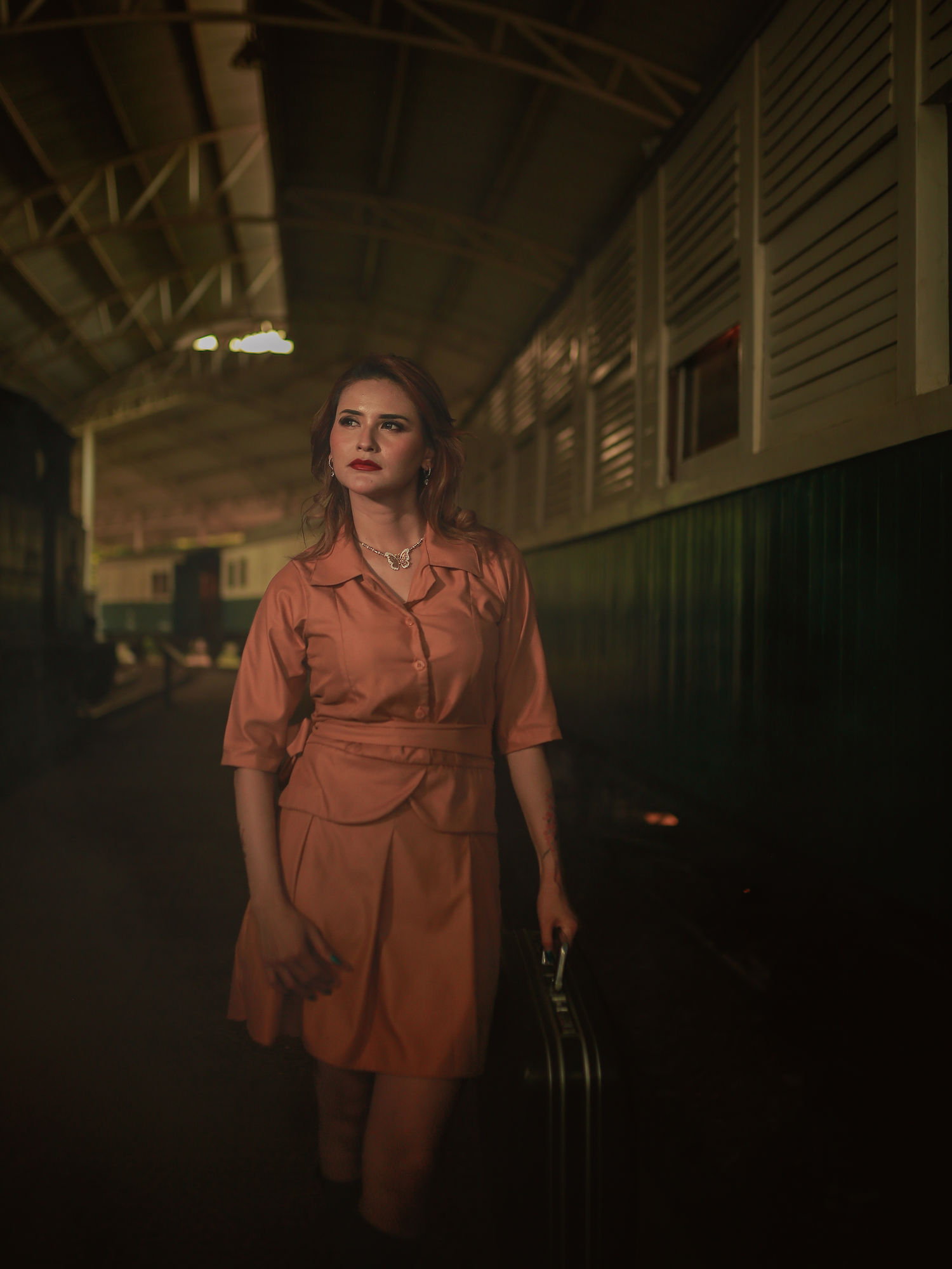 The picture ambience of world war 2 era, on Germany old train station, with train on right side, hyper realistic, 4k resolution, real pictur...