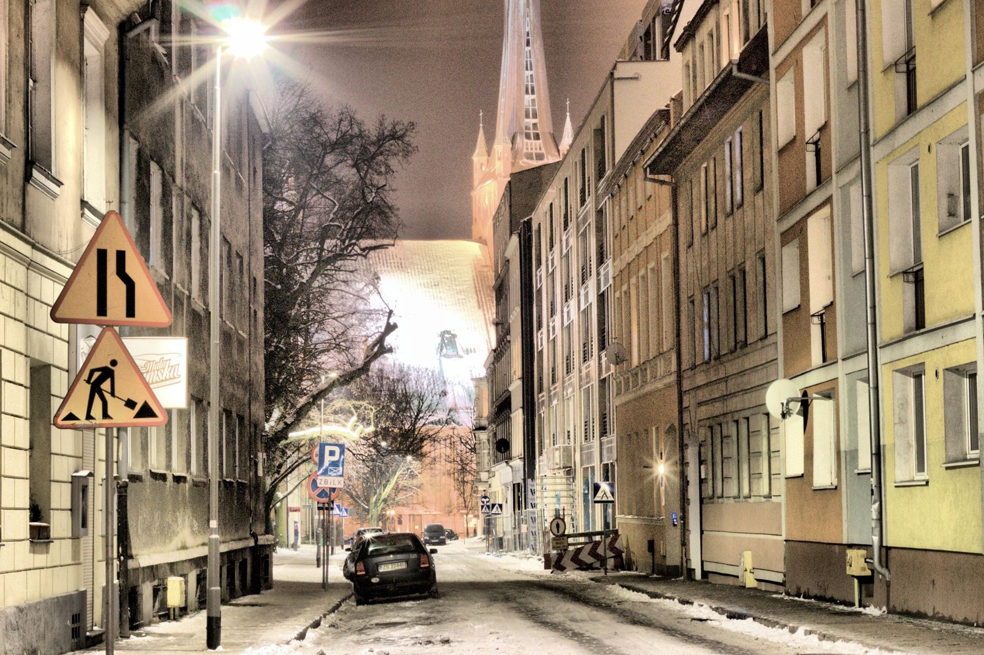 old town street, old car, cathedral, night gas lamps horror Gustave Doré Greg Rutkowski