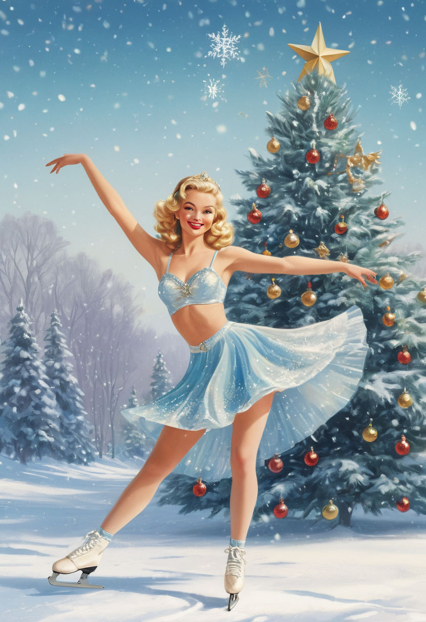 Postcard USSR, USSR poster style, full body standing, full body shot, Snow Maiden, against the backdrop of a decorated Christmas tree, girl...