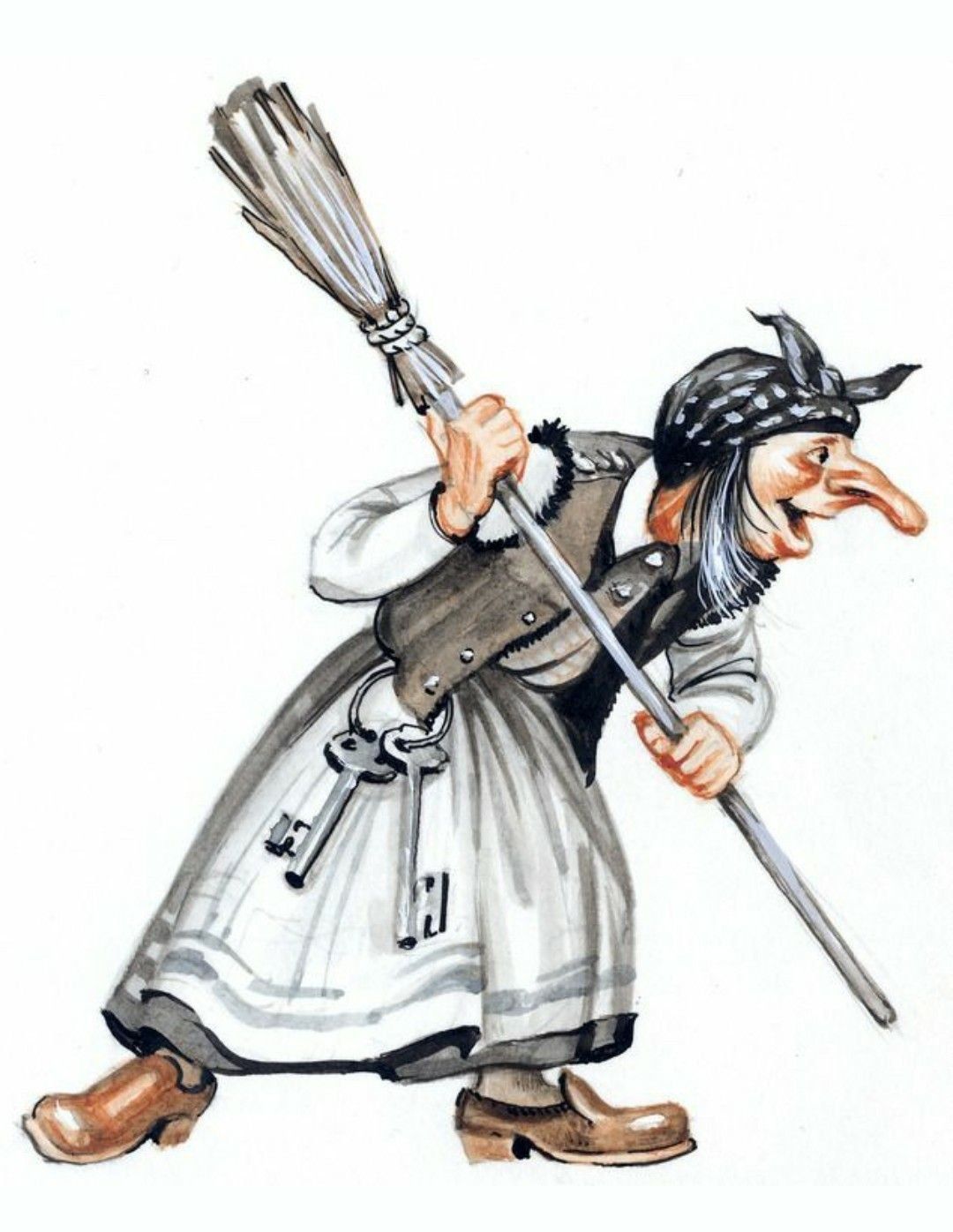 Expressive caricature in pixar style unreal charming an old man in full height, an old face with a big nose, disheveled gray hair, with a sc...