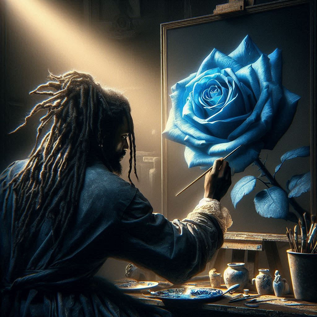 Butterflies in a on a blue rose