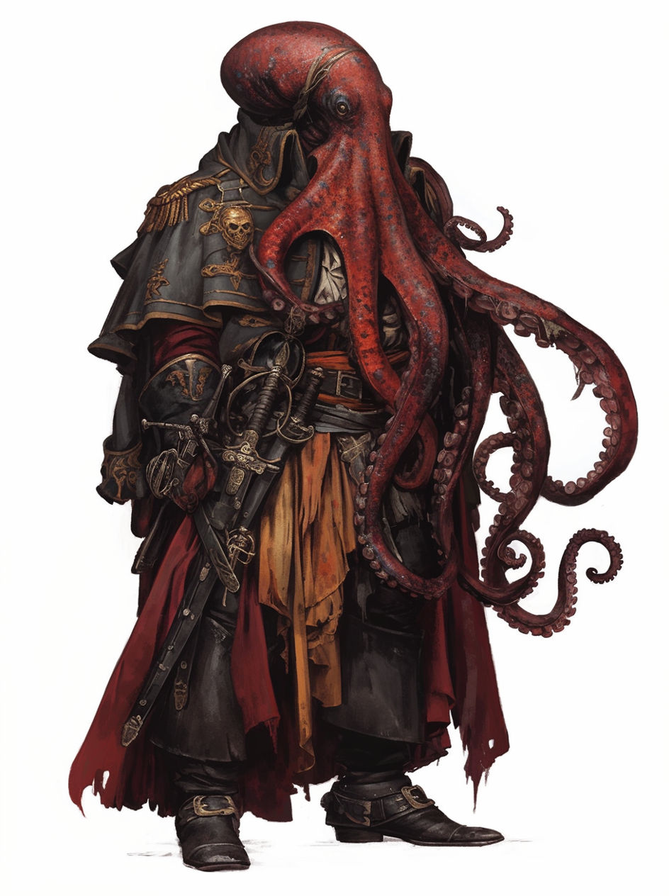 Octavius "Redbeard" Barnacle, an octopus pirate from the early 18th century