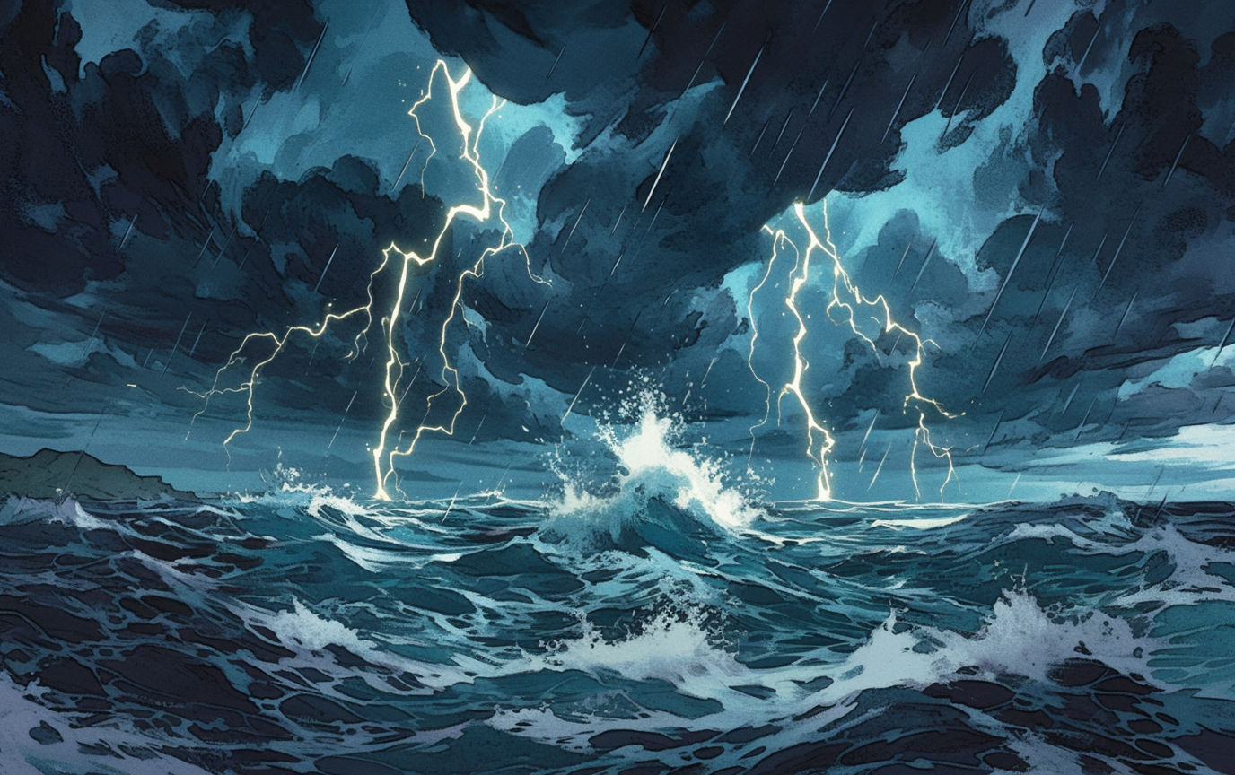 A violent storm over the open sea