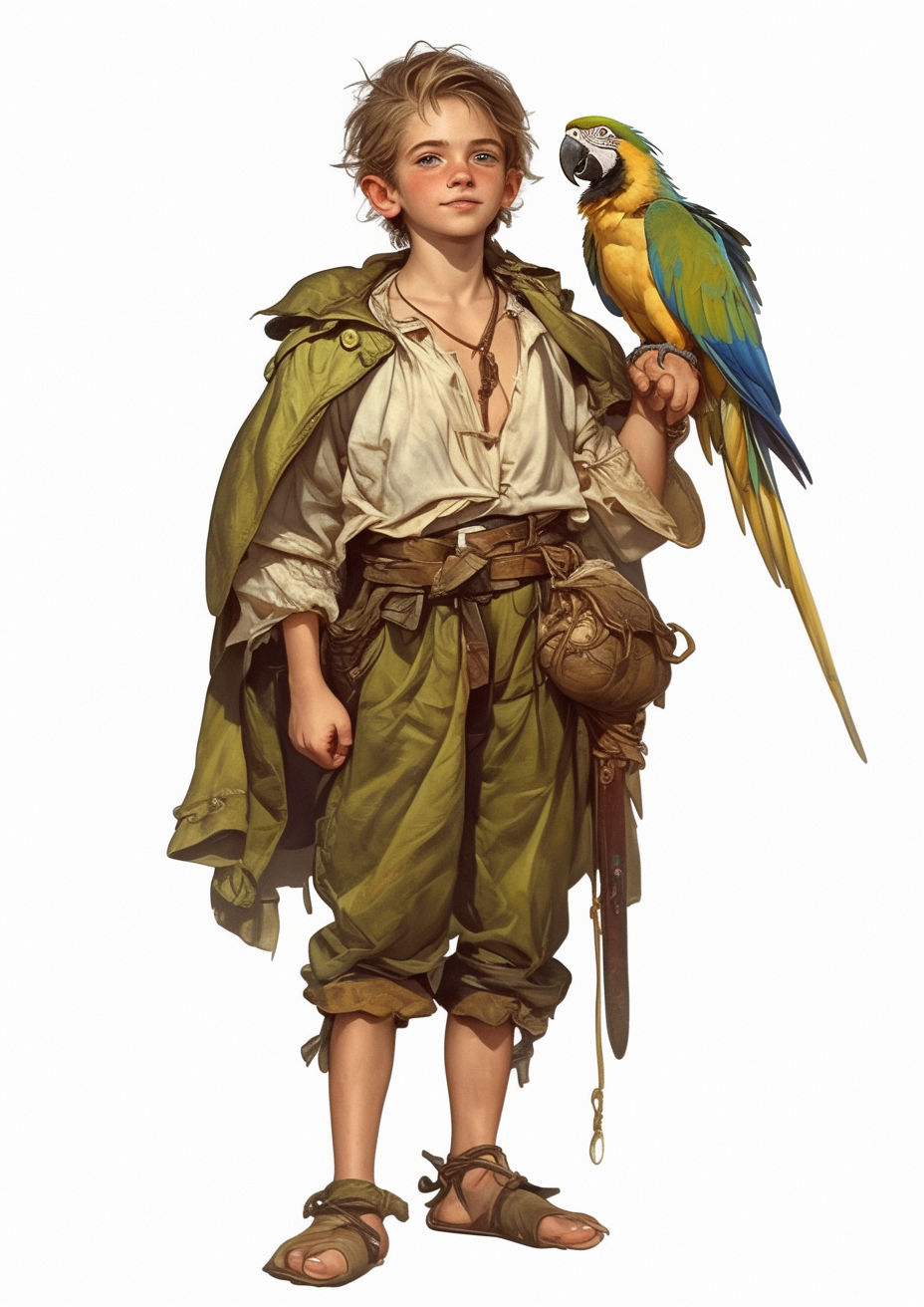 A cabin boy and his pet parrot (version 1)