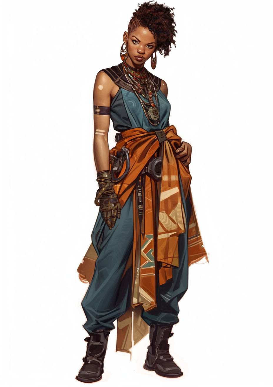a mixed sci-fi Zulu Aztec woman
