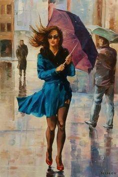 heavy rain. wind. girl covers herself with an umbrella from the rain.highly detailed photorealistic.super detailed.realistic.cinematic.stock...