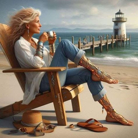 A humanoid robot sits in a chair on the seashore. He has a cup of tea in his hand. He wonders where all the people have disappeared to.ultra...