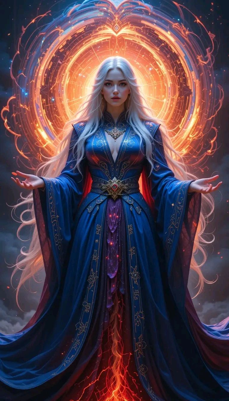 A regal lioness with a flowing mane of fire, gazing intently at the viewer, adorned with intricate tribal markings and glowing, ethereal eye...