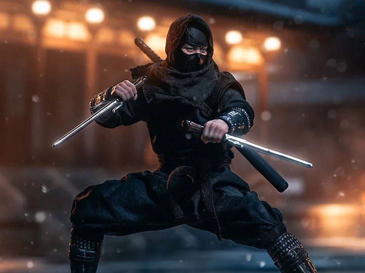 the iconic and stunning picture of a gorgeous beautiful ninja woman in action, jumping from the flaming roof of an old cursed temple , savag...