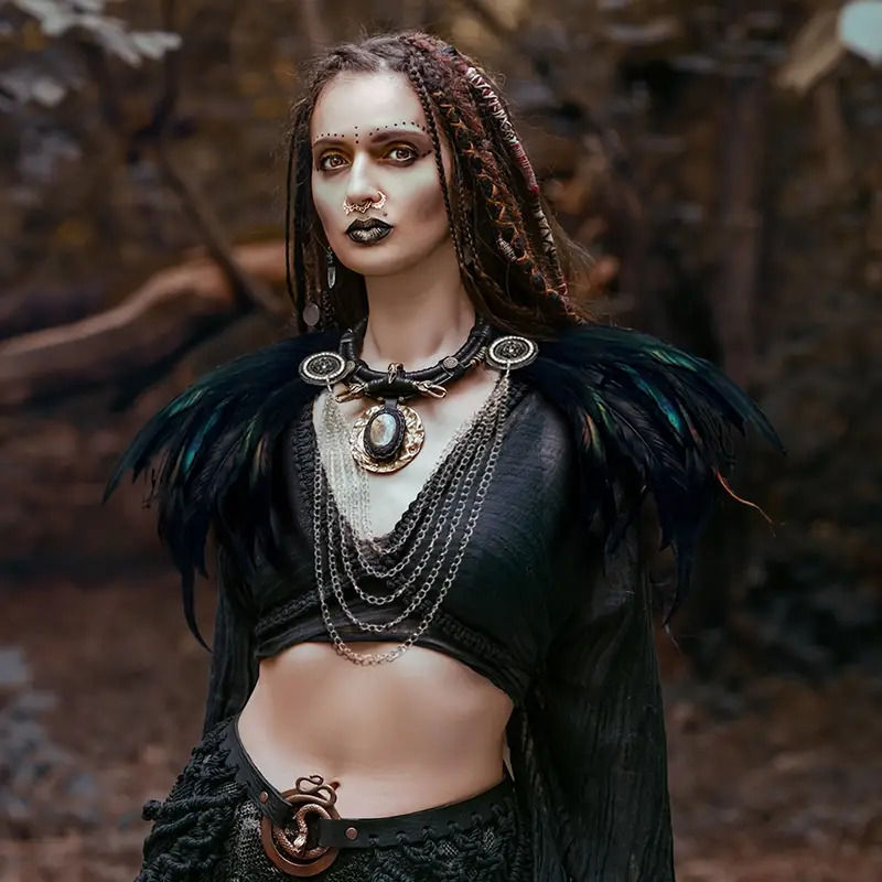 A frightening photography of an Indian, barbarian savage muscular warrior woman, blending elements of a Thug and a Ninja.she is in a dark ol...