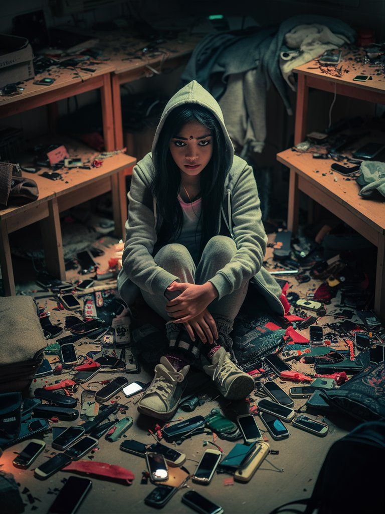 the iconic picture of a gorgeous witch noble woman with a red and black dress with laces and intricate patterns, despair, darkness, sdaness,...