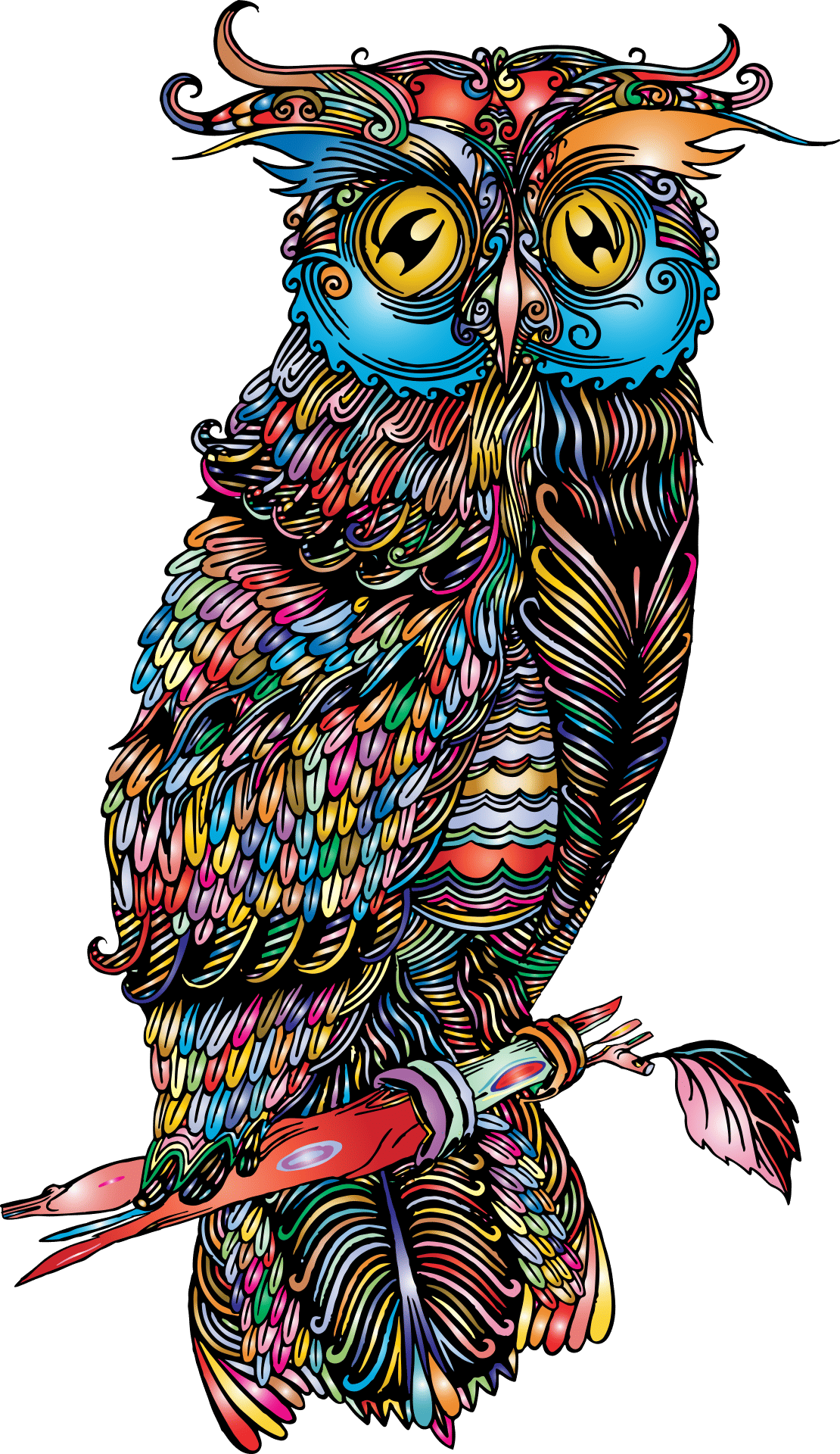 Beautiful Whimsical Art Nouveau Steampunk Christmas Owl in Red Hat