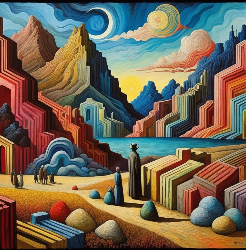  Art Nouveau. Lush floating tropical jungle island forms the silhouette of a mysterious woman's face. Macro view. Each tessera is gold leaf,... - Start Image 2