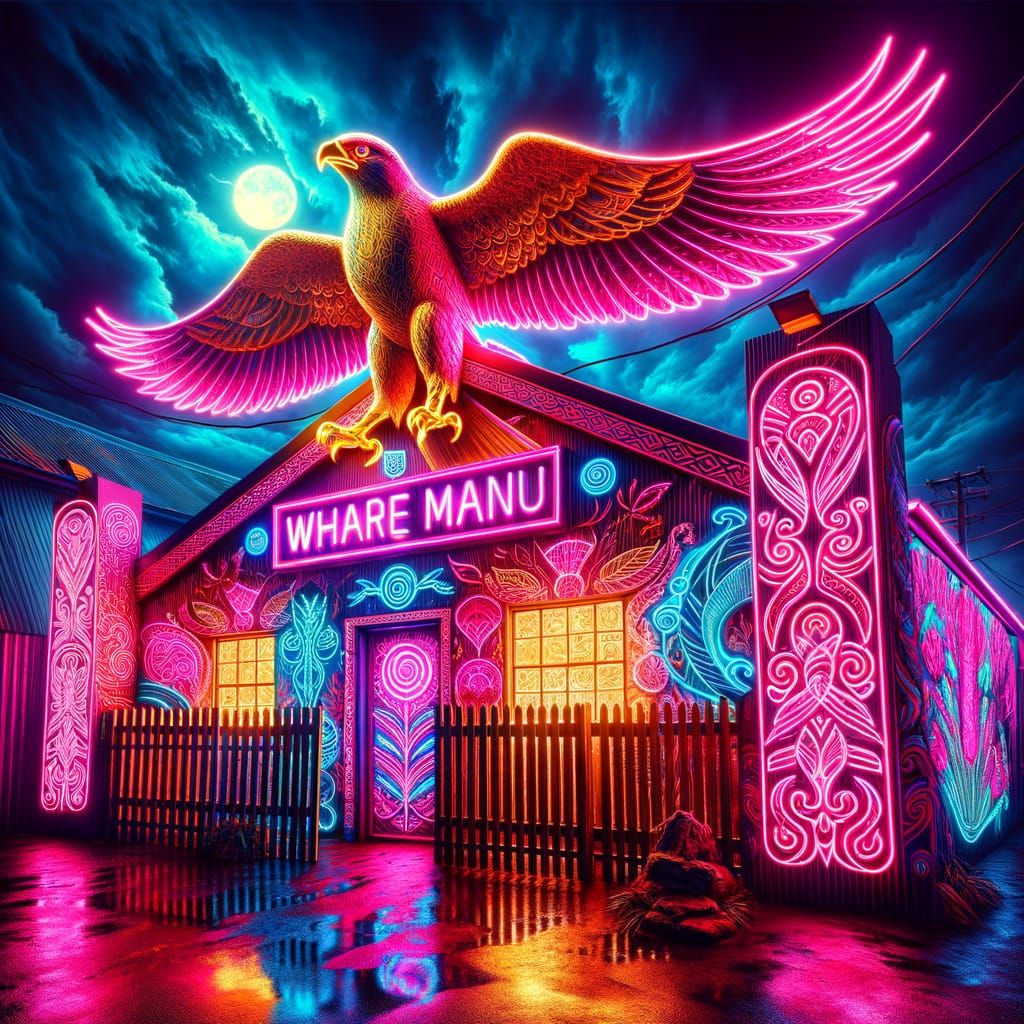 Whare Manu hawk take flight